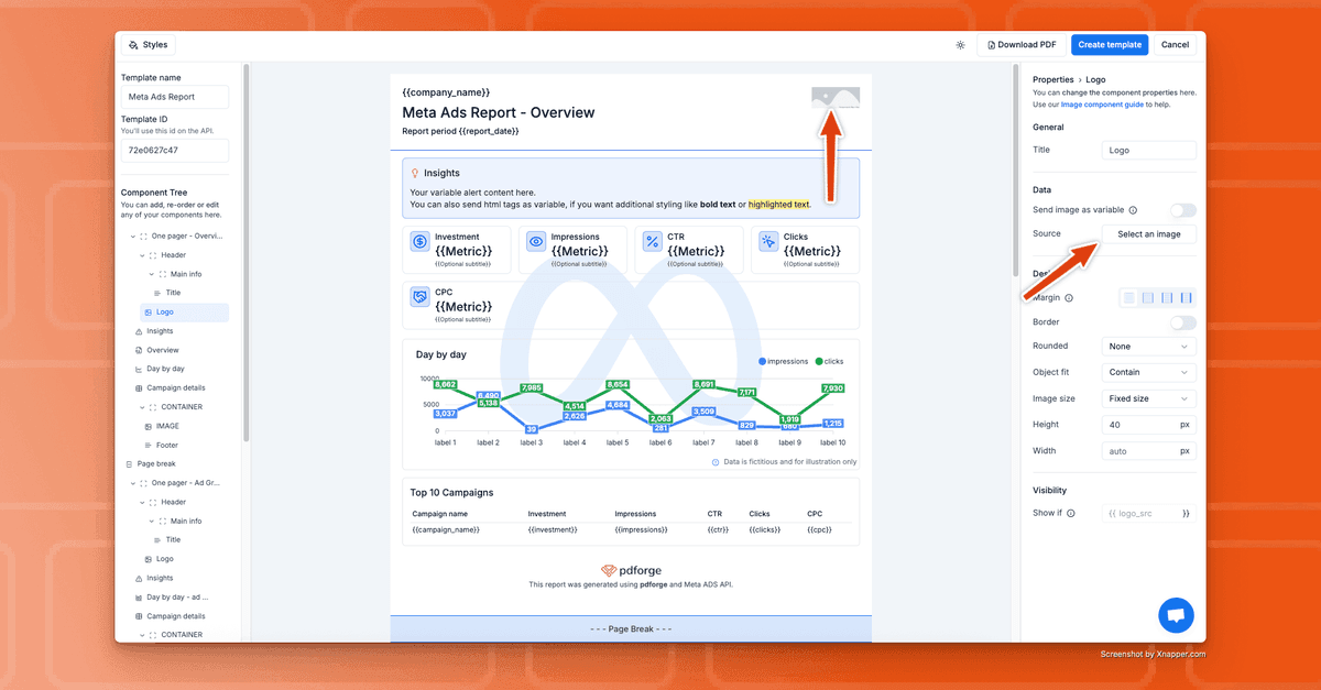 Example of how the user can costumize their template