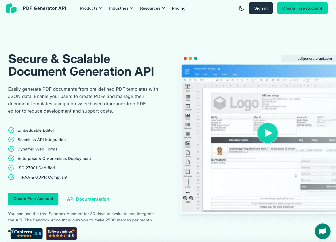 PDF Generator API homepage