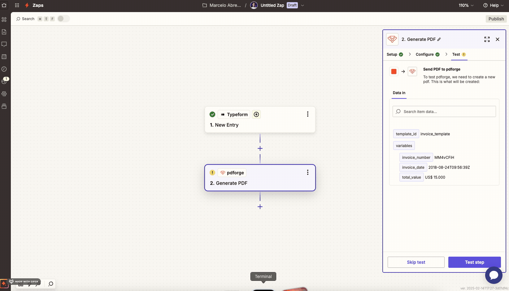 Generate the pdf using zapier with pdf noodle