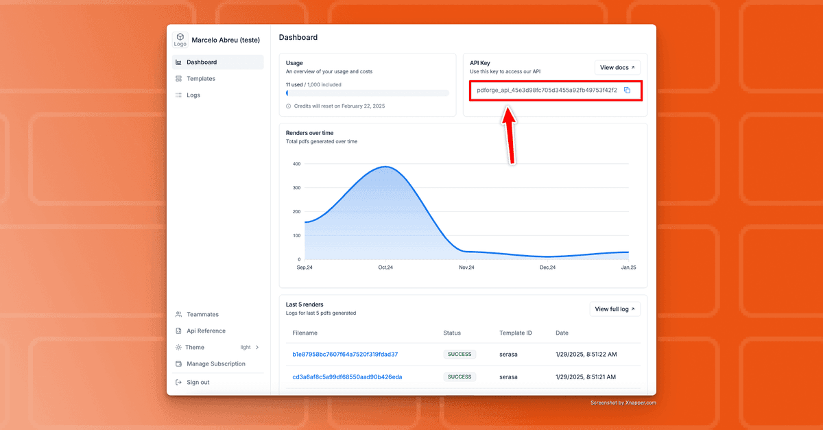 pdf noodle dashboard with api key location