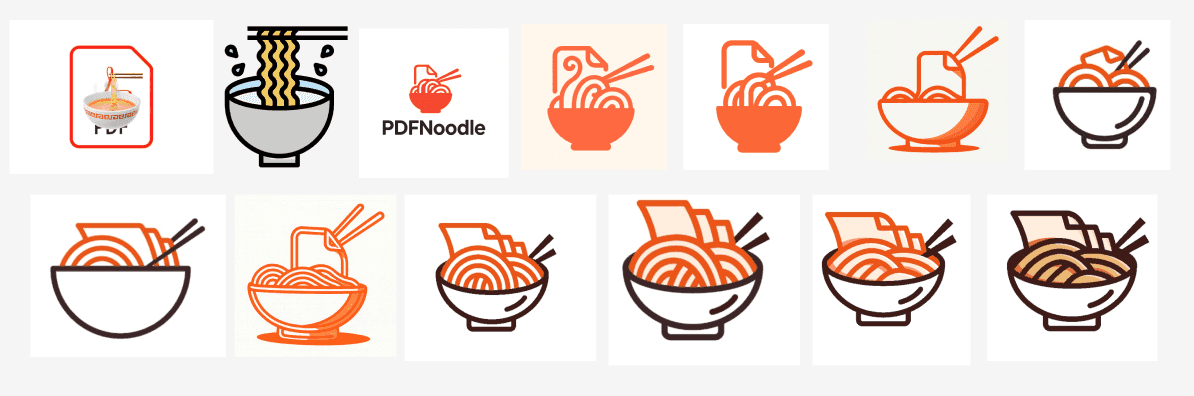 Sketches of pdf noodle logo evolution