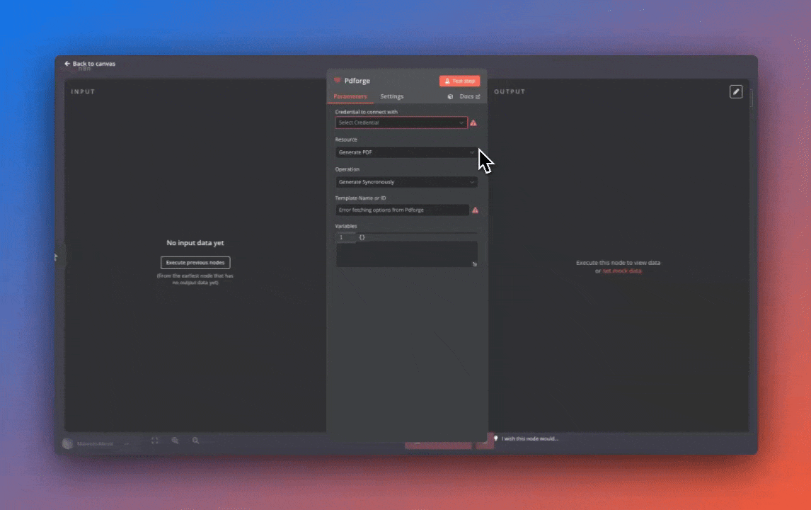 GIF inserting api key into pdf noodle node on n8n