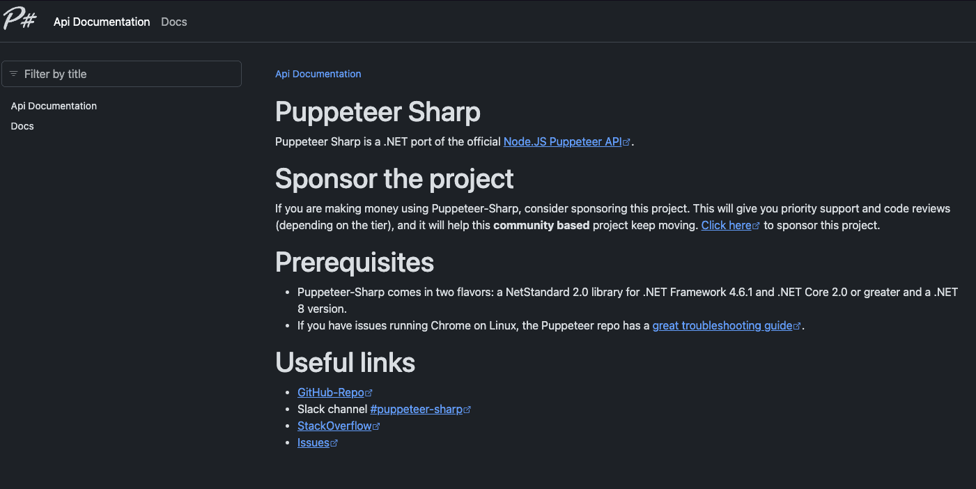 PuppeteerSharp Landing Page