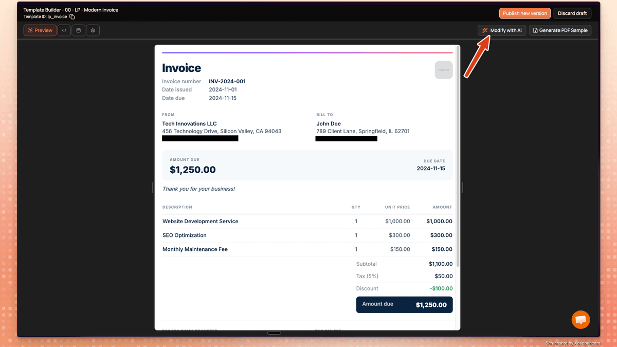 Use the Modify with AI button to refine your template